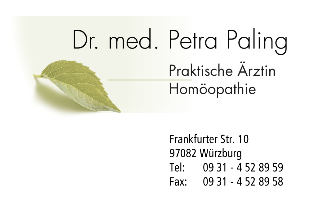 Visitenkarte petra-paling.de - Dr. med. Petra Paling. Praktische Ärztin und Klassische Homöopathie in Würzburg